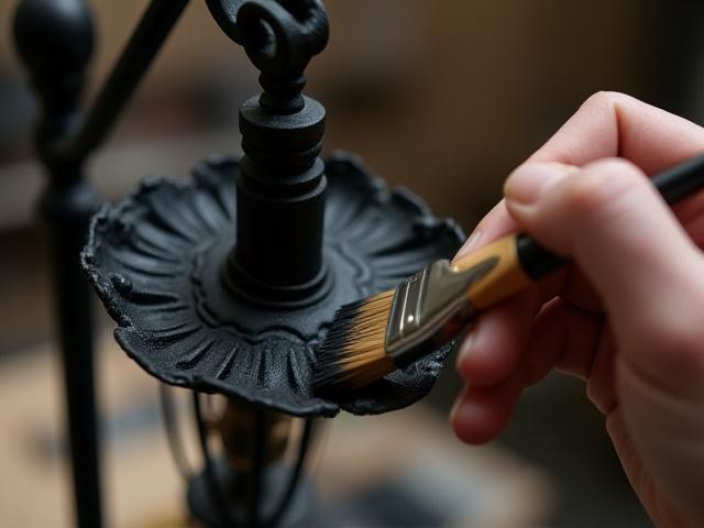 Close-up of a vintage light fixture being custom refinished in a new color