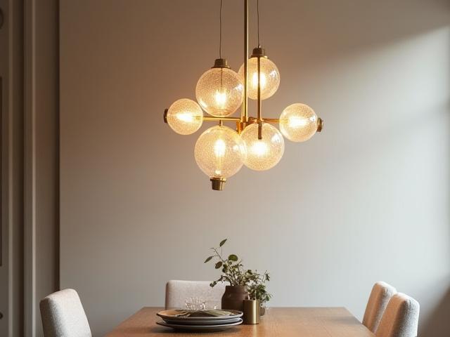 Elegant sculptural pendant light in a modern dining room