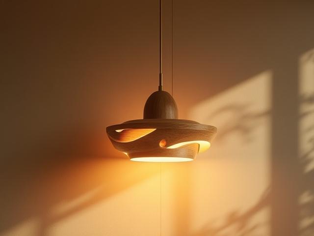 Bespoke sculptural lighting fixture casting warm shadows