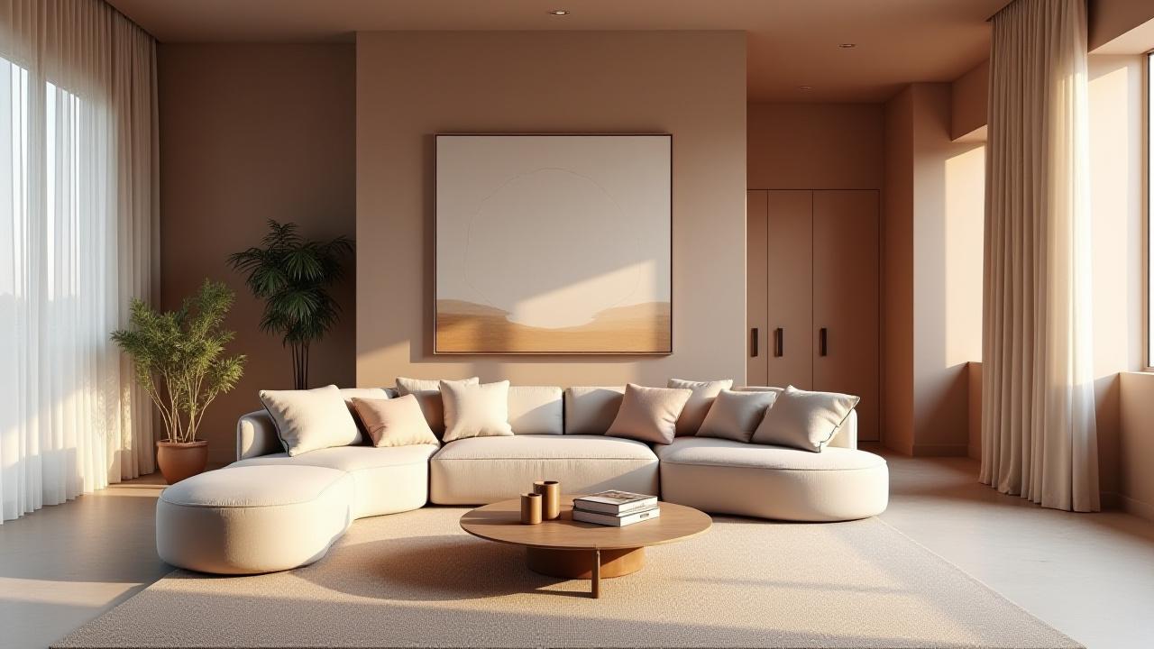 Stylishly designed living room showcasing a blend of custom paint, textiles, art, and lighting, revealing a cohesive and inviting space.