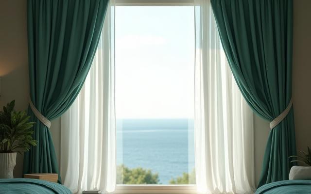 Elegant custom drapery framing a large window, perfectly managing light and color.