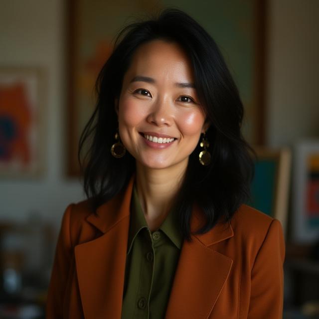 Portrait of Joanna Wu, an artist specializing in abstract pigment paintings.
