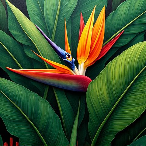 Detail of a botanical mural by Carlos Gomez showing lush green foliage.