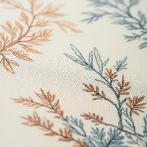 Close-up of a textile print by The Franklin Duo, showing fine fiber detail.